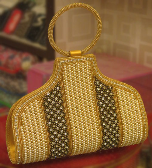 White,Yellow Pearl Festive and Wedding Bag
